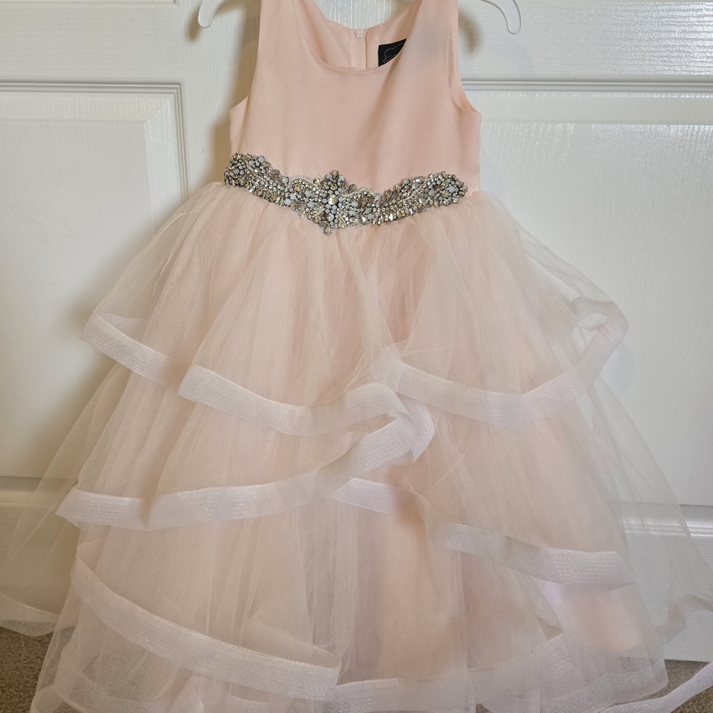 Chantilly Place Little Girls SatinCascade Mesh Jeweled Waist Detail Dress